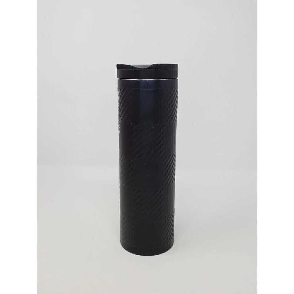 STARBUCKS MATTE BLACK CHECKERBOARD TEXTURED TRAVEL MUG COFFEE BEVERAGE 2012